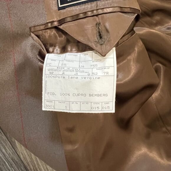 Façonnable Made in Italy Virgin Wool Brown Windowpane Overcoat Men’s Size 52R Eu - Picture 4 of 13